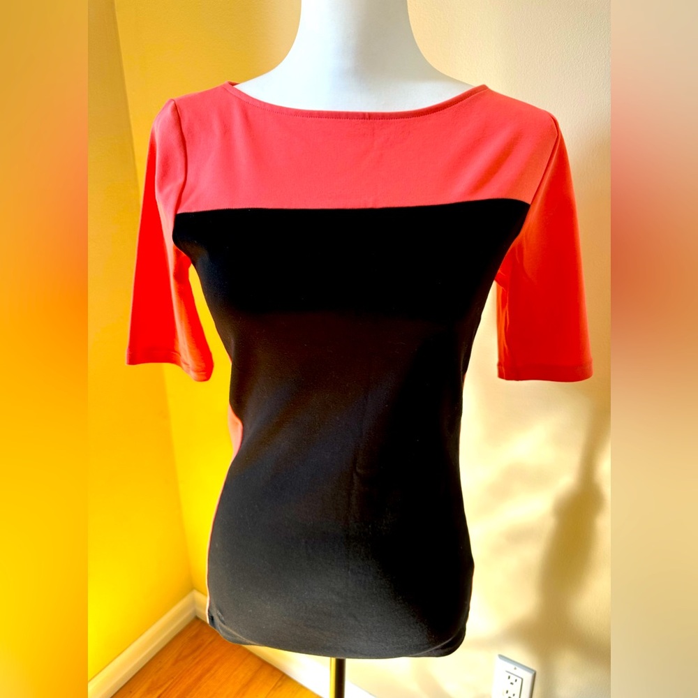 NWT Lauren Ralph Lauren blouse, black and coral, size M
